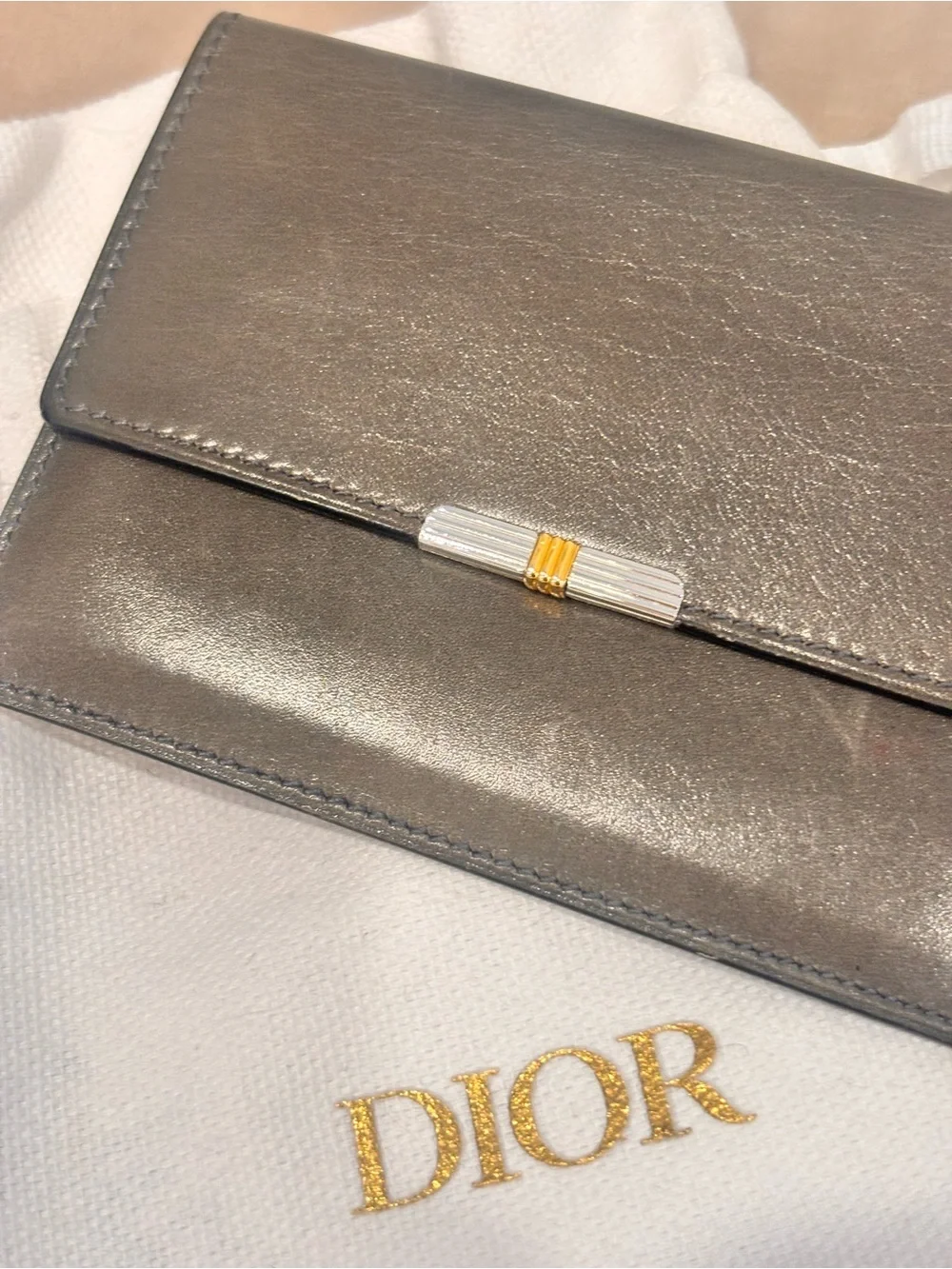 DIOR Vintage 80’s Gray Slim Leather Card Holder Wallet W/ Dustbag